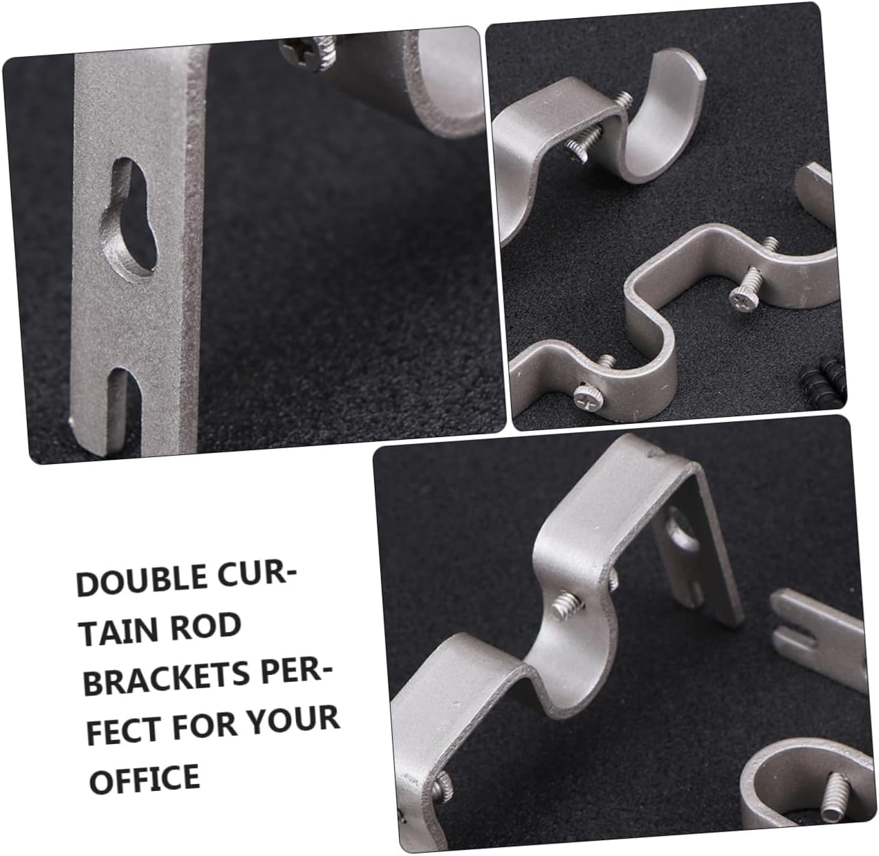 Holibanna 3pcs Double Curtain Rod Brackets for Drapery Hardware Easy Install Silver Pole Holders for Living Room Bedroom Office Decor
