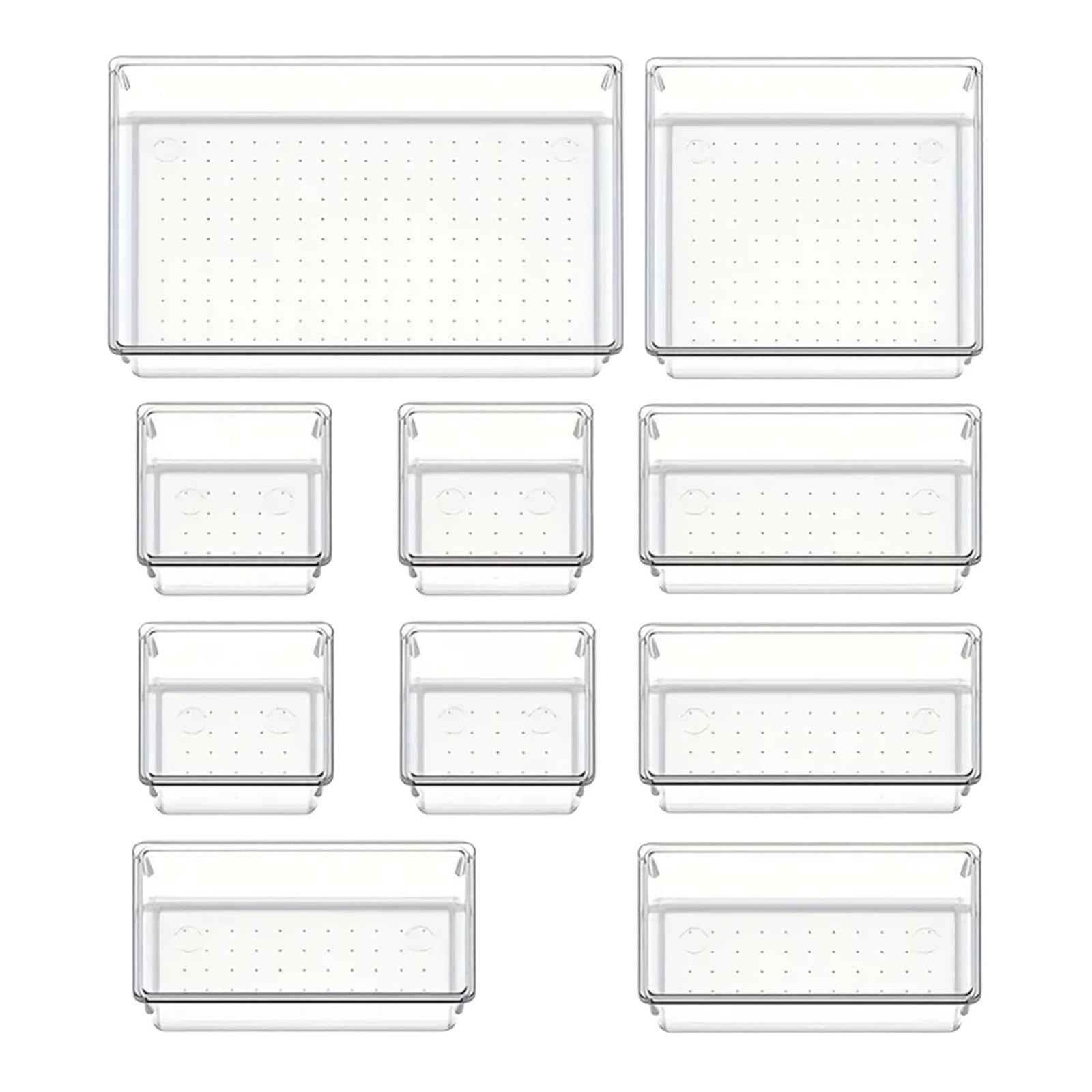 ZHSOAO Versatile Drawer Organizer Set Clear Plastic Trays and Dividers in 4 Sizes for Makeup and Kitchen Storage for Bras, Socks, Underwear(10PCS)