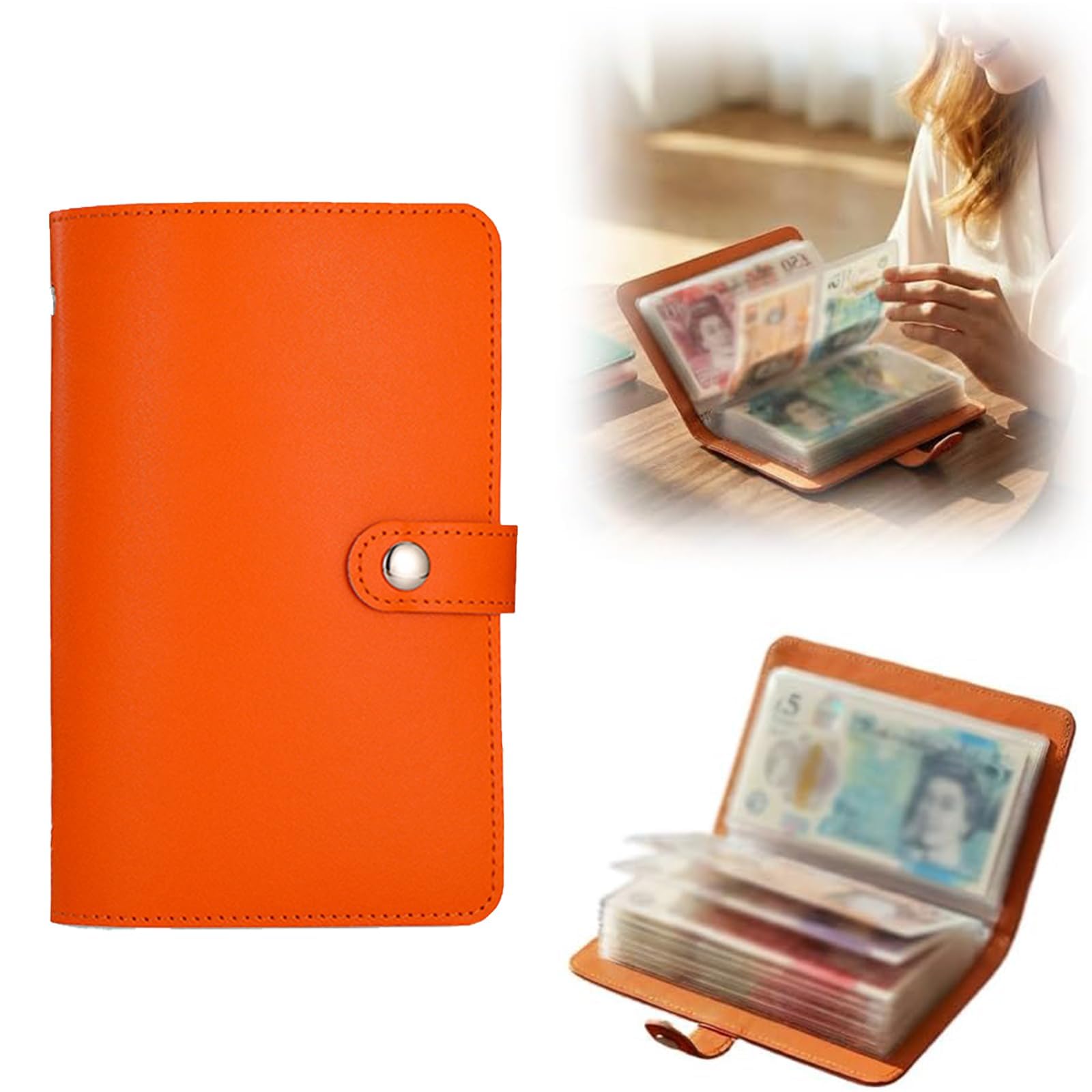 Lot de 100 enveloppes pour défi d'économie d'argent, carnet A5 utilisable des deux côtés, classeur avec boucle magnétique (orange)