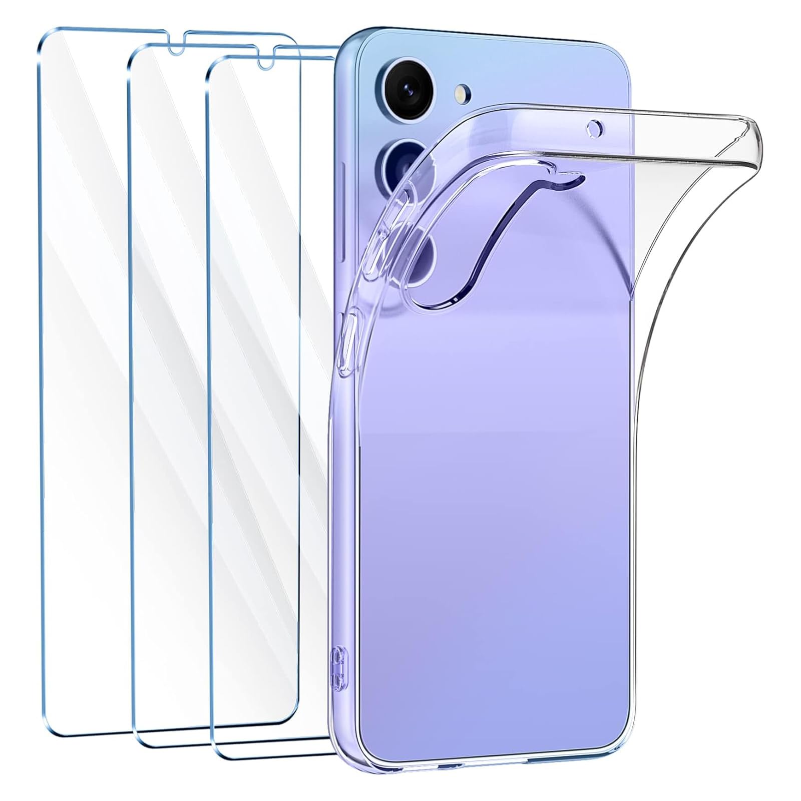 FLLAO Clear Case Compatible with Samsung Galaxy A35 5G Case with 3 Tempered Glass Screen Protector, Soft Bumper Anti-Scratch Silicone Phone Case Cover (Samsung galaxy a34 5g)