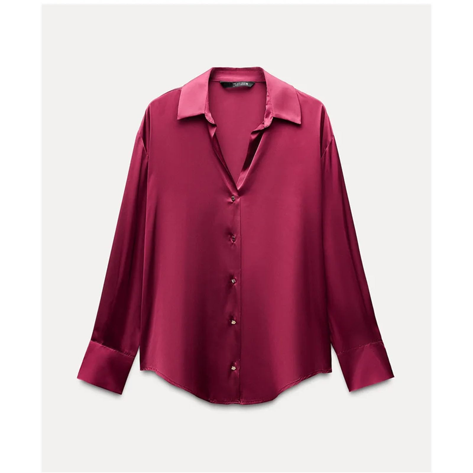 Blusa de satén para mujer, con solapa, manga larga, ajuste holgado, cómoda, suave, para oficina, uso diario
