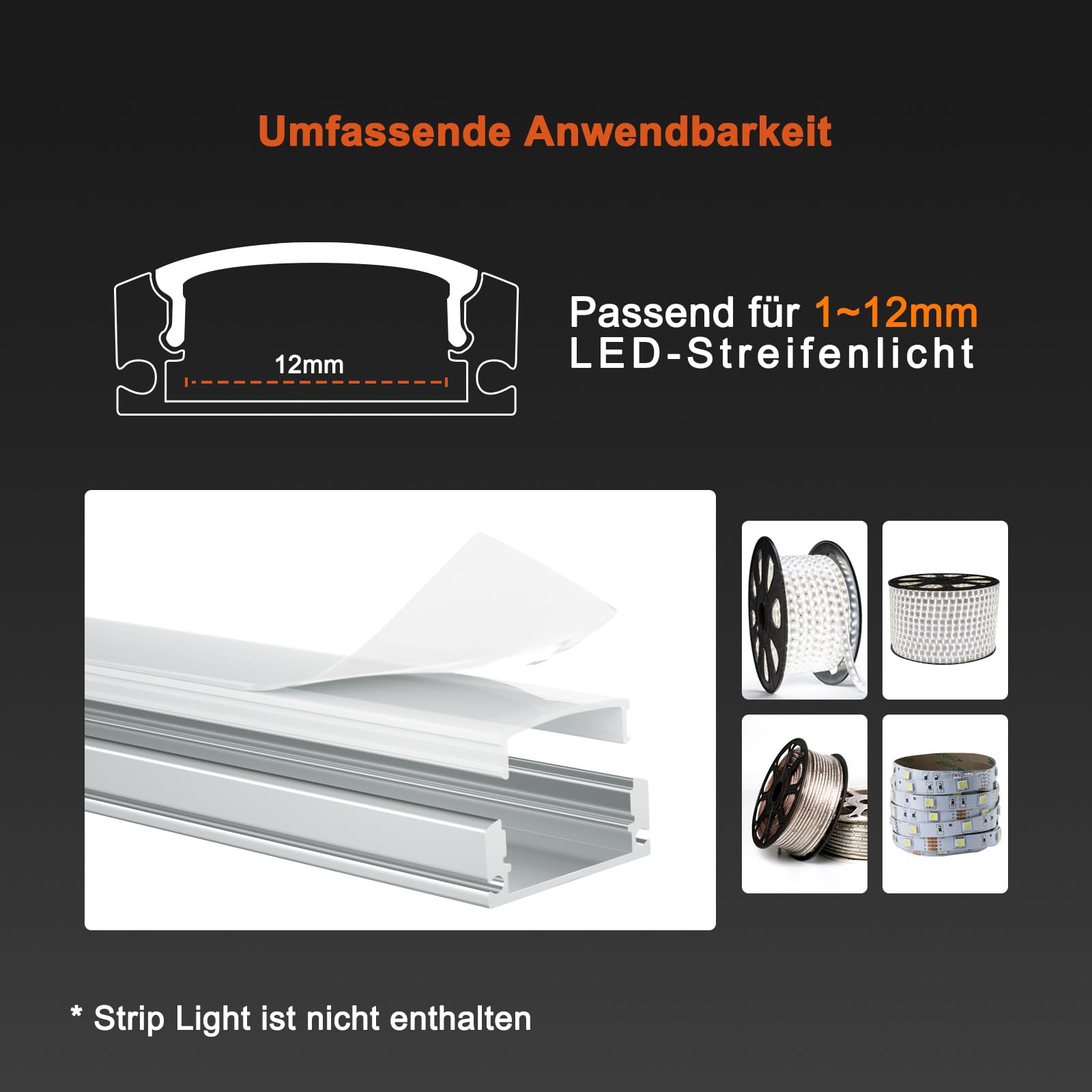 HOMMAND 6 x 1m/3,3ft LED Profil U-Form, Aluminium Kanal mit Diffusor, Eckverbinder, Klebstoff, Endkappen, Montageclips, Innenbeleuchtung, LED-Streifen-Kanal