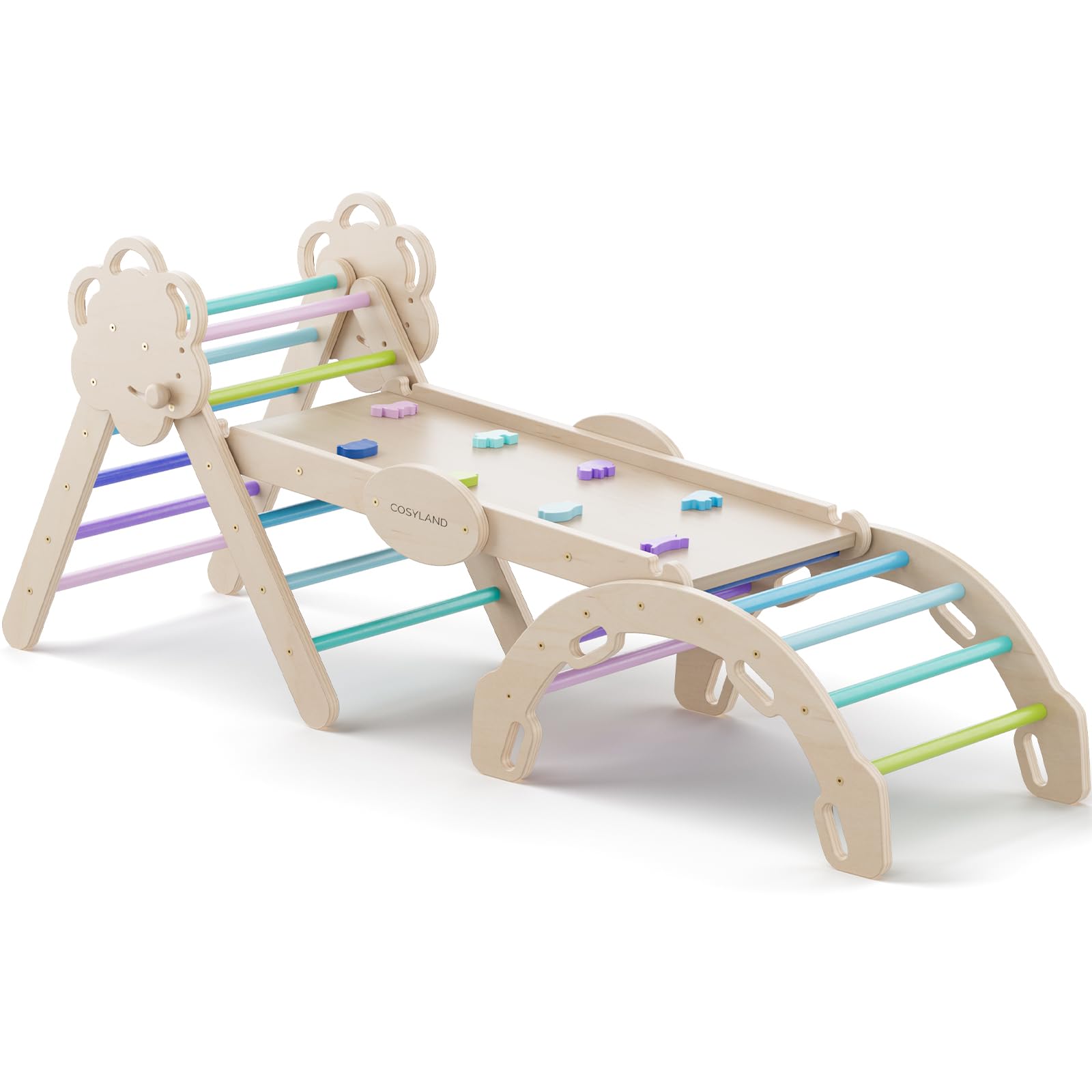 COSYLAND 8 en 1 Triángulo de Escalada Montessori con Arco y Rampa, Set Plegable Infantil, Juguete de Madera Resistente para Interior, Niños 18 Meses-6 años, Natural/Madera Clara, Grande — view 15