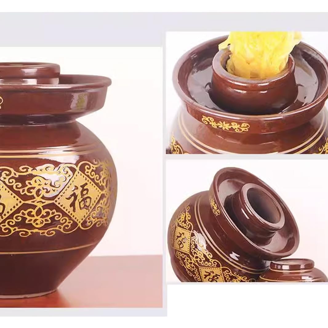 Duży ceramiczny słoik na marynaty z pokrywkami, tradycyjny chiński porcelanowy słoik do marynowania, ceramiczny garnek fermentacyjny z uszczelką wodną pokrywką śluzy powietrznej, garnek do kiszonej
