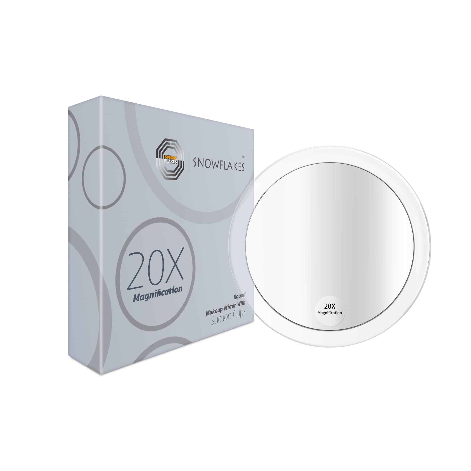Photo 1 of 20x Magnifying Mirror-Snowflakes Magnified Mirror,6Inches Round Mirror with Three Suction Cups for Easy Mounting, Applying Eyeliner, Tweezing,Blackhead/Blemish Removal and More.