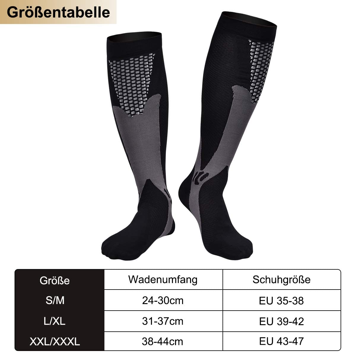 3 Par de Medias de Compresión para Hombre, Medias de Soporte Con Elástico, Calcetines de Compresión Hombres, Adecuado para Deportes, Viajes, Fitness