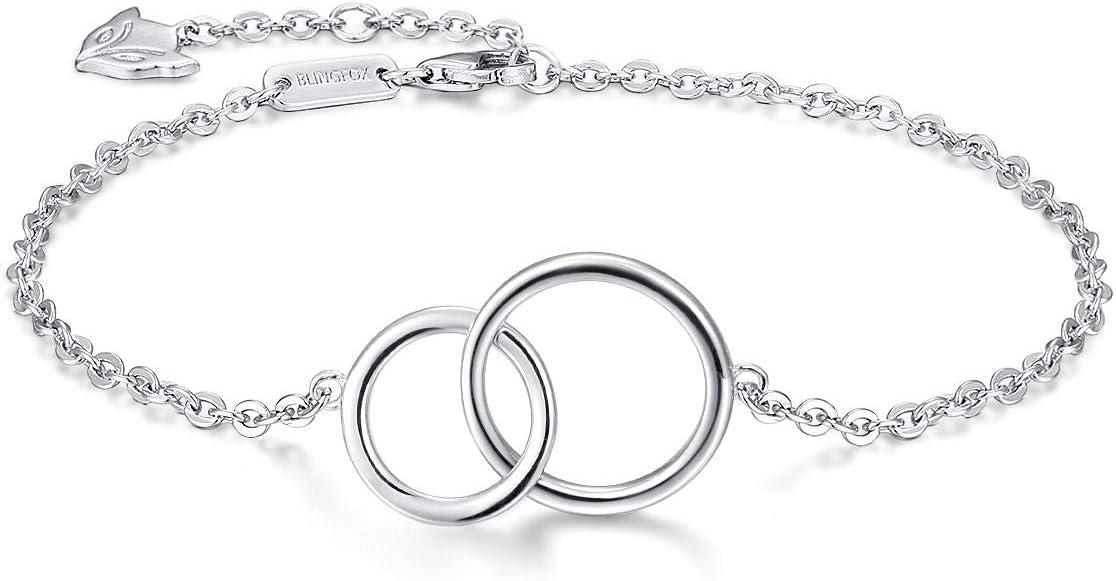 925 Sterling Silver Two Interlocking Infinity Circles Bracelet for Sister Friend Mother
