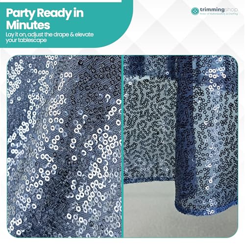 Nappe ronde à paillettes bleu marine 305 cm Noël fête et mariage - 8