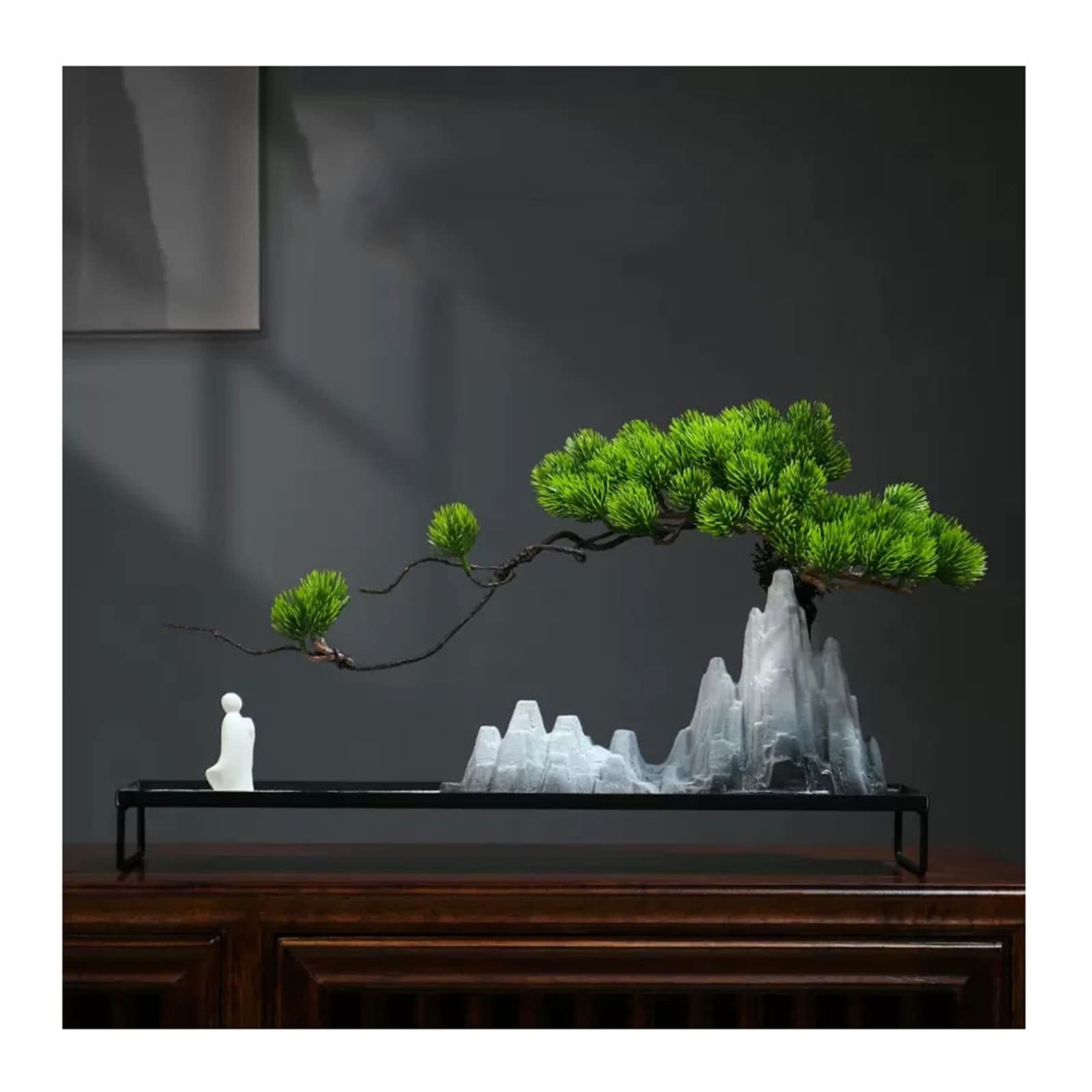 HCZKIUJY Artificial Plants Artificial Bonsai Tree New Chinese-style Green Simulation Welcome Pine Bonsai Tree Indoor Living Room Decor Rockery Simulation Plant Fake Tree Fake Plants Decor (D)