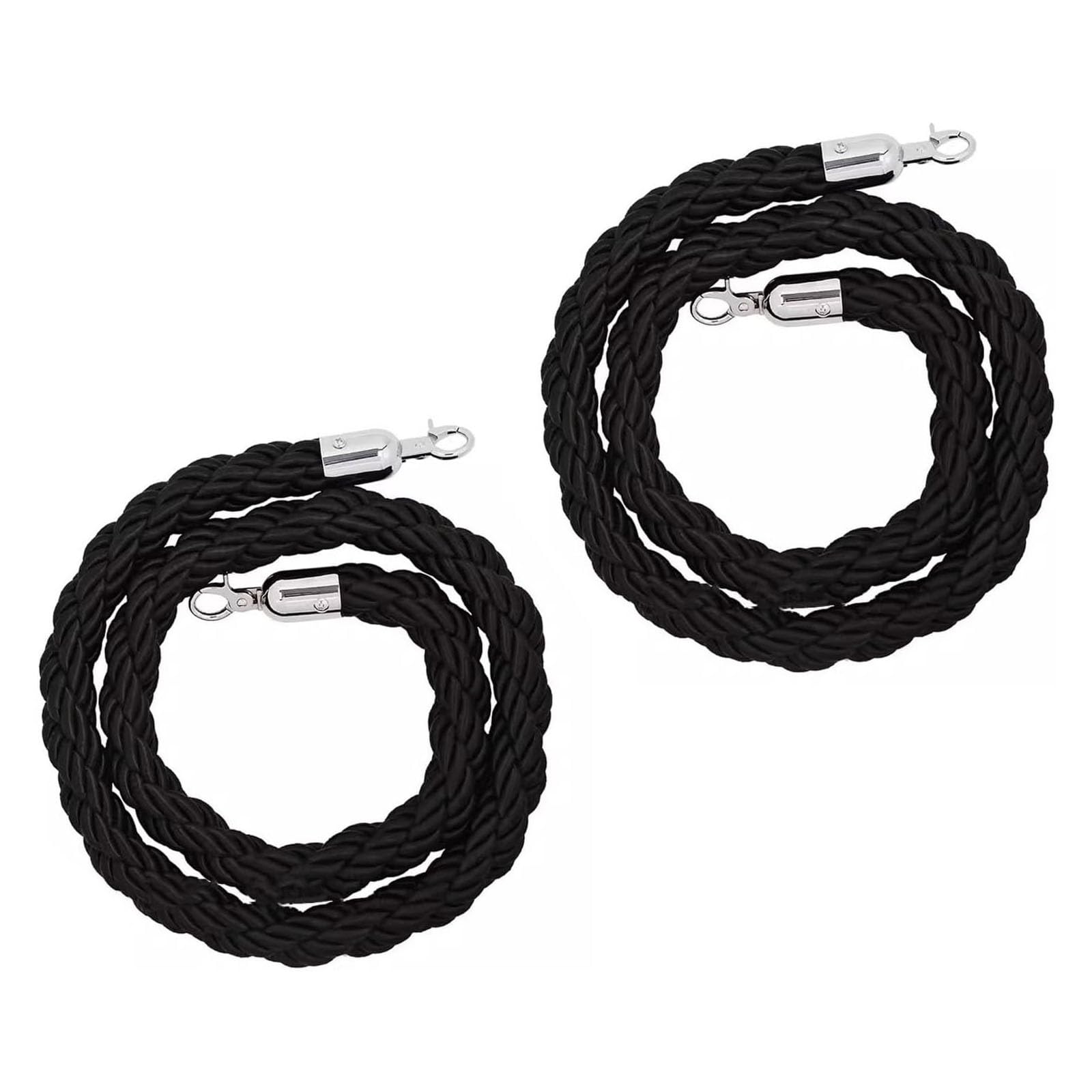 Ghkryd Black Silver Hooks Barrier Rope, Queue Divider Stanchion Braided Hemp Rope, 2 Psc Twisted Barriers, Nylon Handrail(,200Cm(6.6Ft))