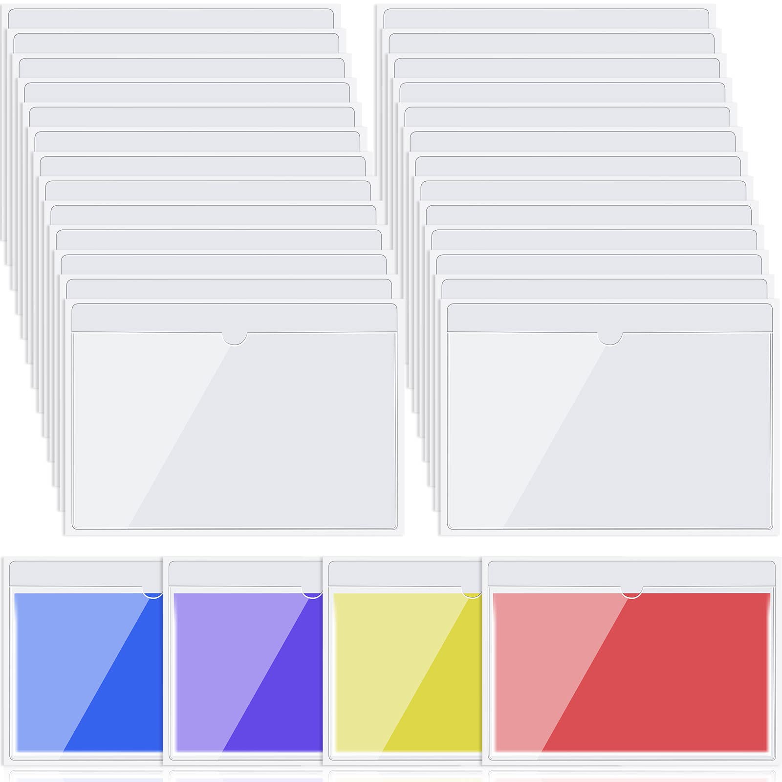 Chinco 30 Pcs Self Adhesive Clear Index Card Pockets,9.9 x 7 Inches