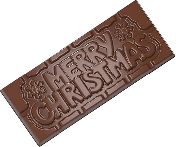 Chocolate World CW12025 Polycarbonate Candy Mold with 4 Merry Christmas Tablet Cavities, Each 50mm x 118mm x 8mm High