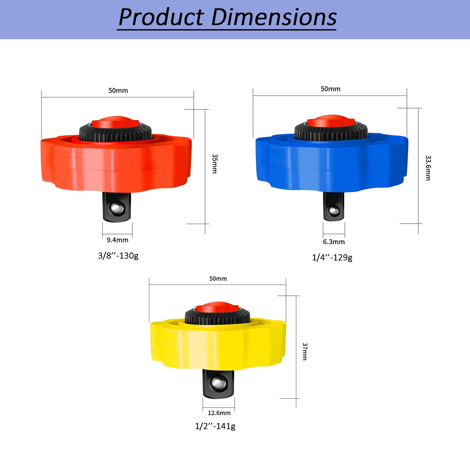Set di 3 mini chiavi a cricchetto a leva, 1/2", 3/8", 1/4", in acciaio al carbonio, mini chiave a cricchetto per spazi ristretti