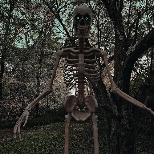 Haunted Hill Farm Motion-Activated 8-Ft. Tall Towering Skeleton, Plug-in Talking Scare Prop Animatronic for Indoor or Covered Outdoor Creepy Halloween Decoration