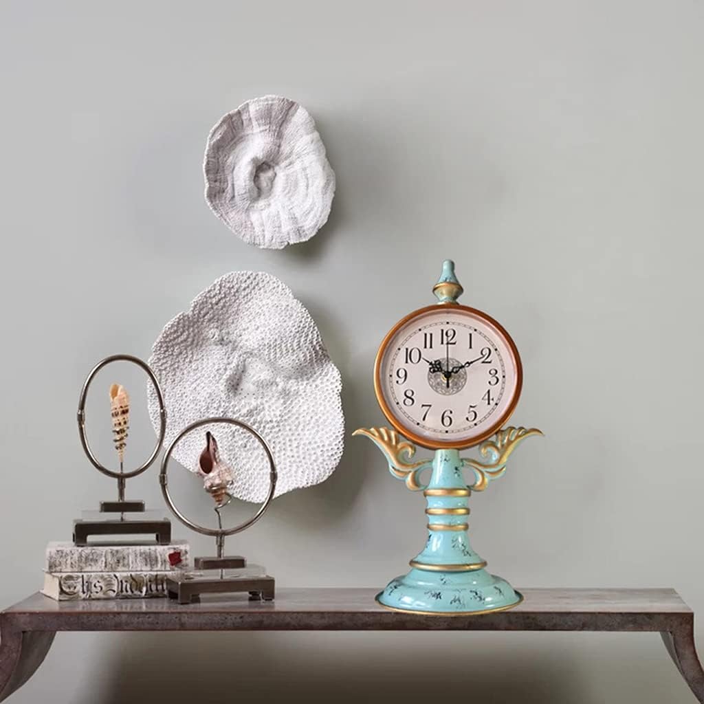 FMURY Retro Clocks Living Room Wrought Iron Metal Ornaments Sitting Clock Bedroom Silent Sitting Clock Desk Clock