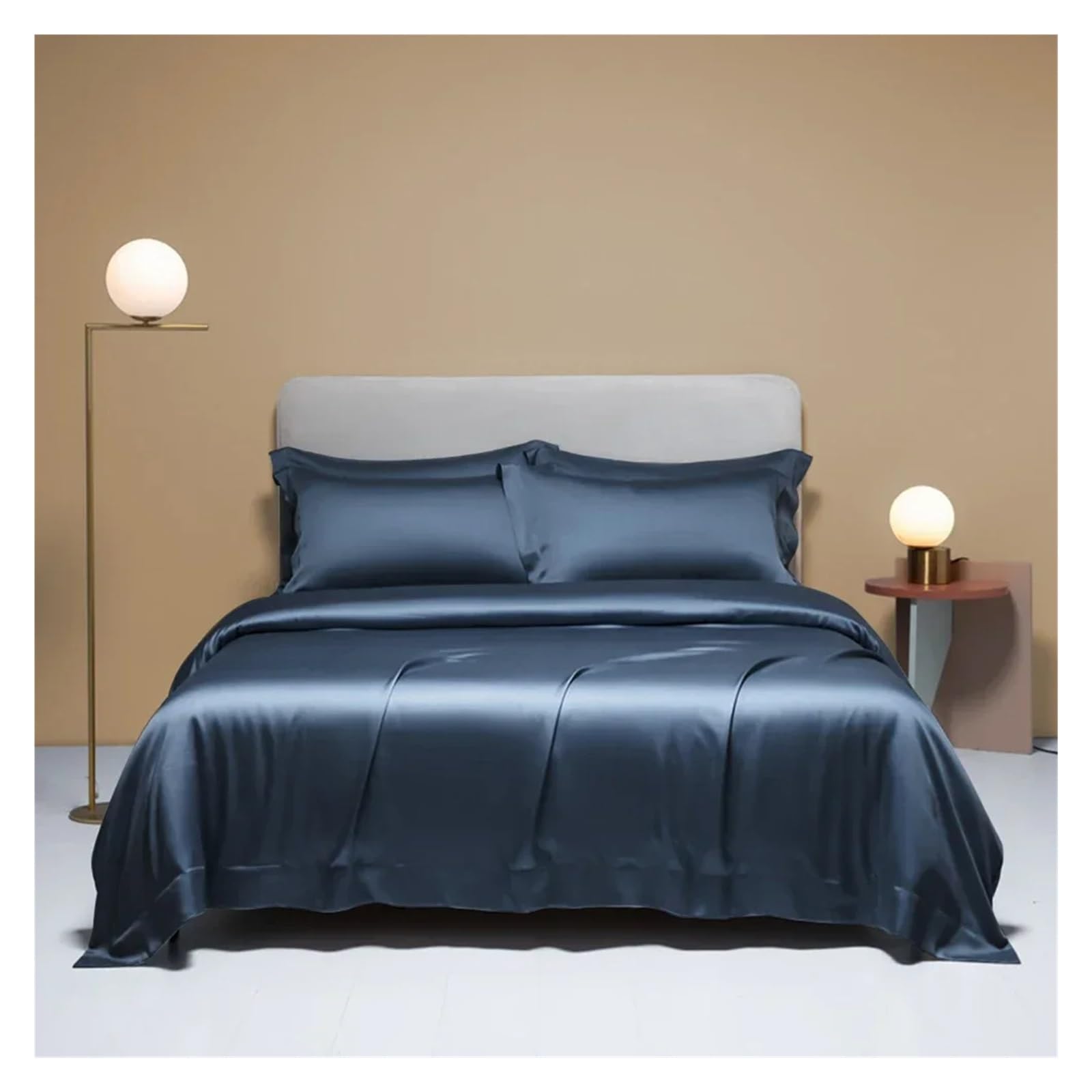 Sbcgfy D Luxury Green Silk Bedding Set Soli Color Uvet Cover Pillow Case Be Sheet Quilt Cover Ouble King Queen Be Set,Cotton Uvet,-Queen