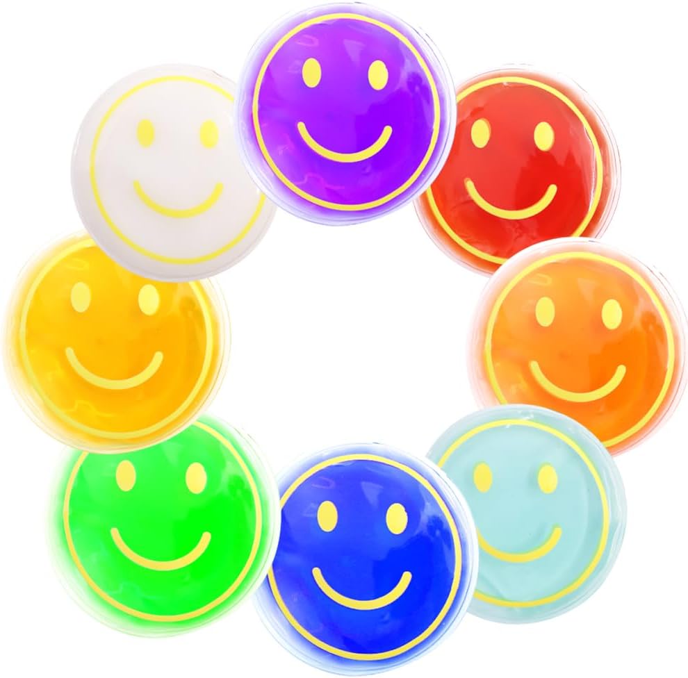 Small Ice Packs, Boo Boo Ice Packs for Injuries Reusable Hot Cold Packs Bulk Cold Compress for Pain Relief, Various Color, 8 Pack (8 Pack (Smile))