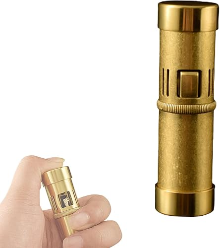 Encendedor de queroseno cilíndrico retro, encendedor de aceite portátil resistente de latón puro (sin combustible)