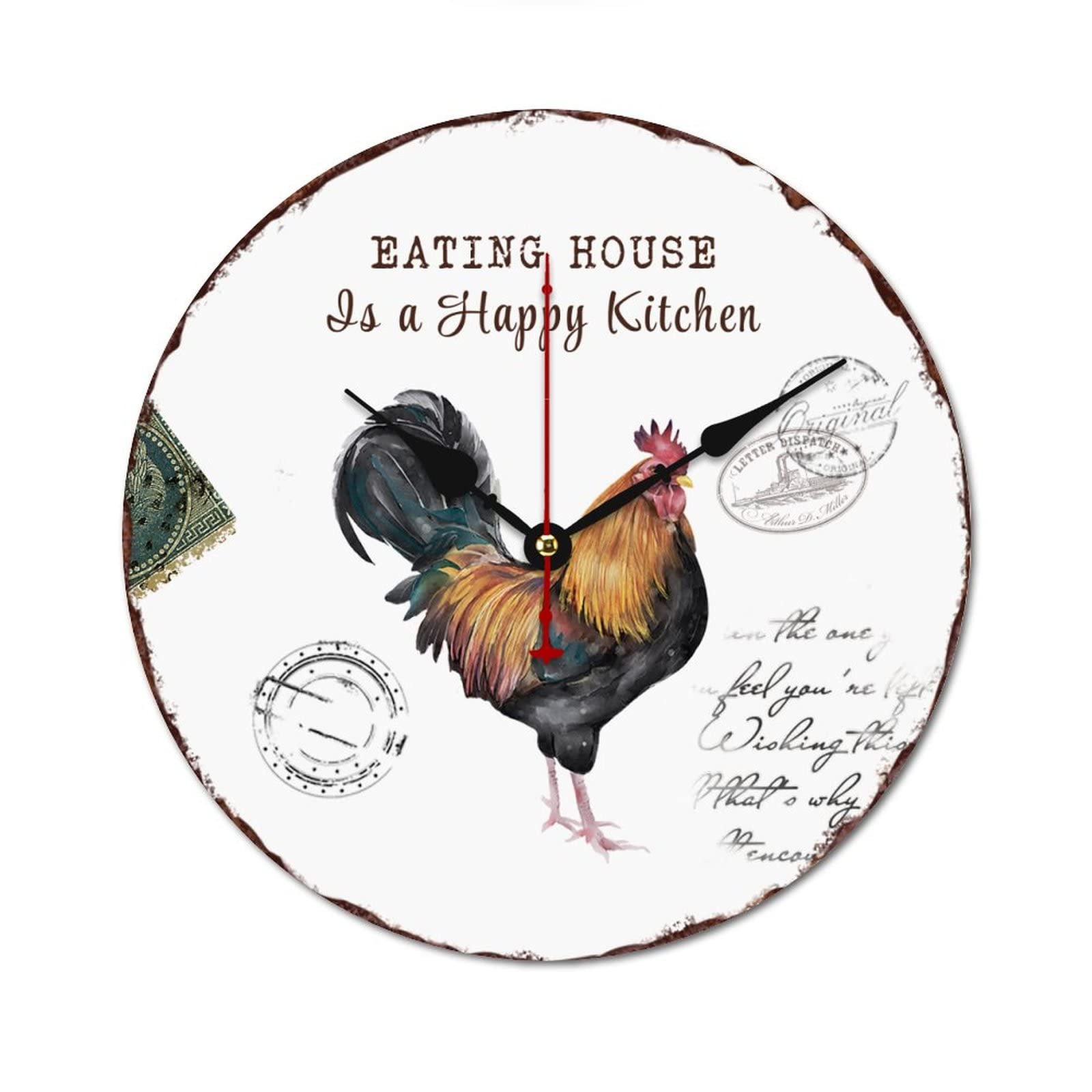 Horloge de cuisine en bois style rétro et poule vintage pour une ambiance de maison de campagne