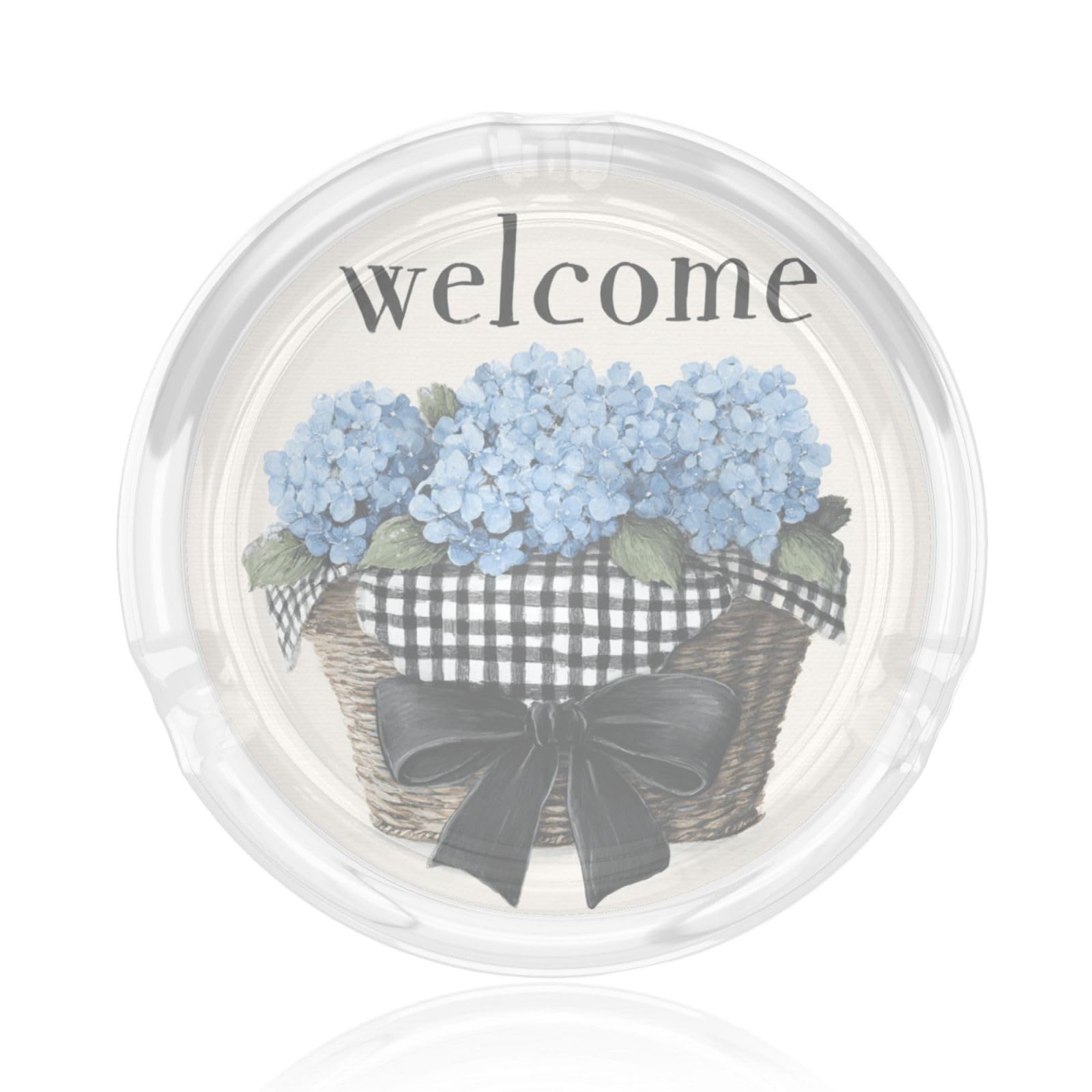 Cute Basket Of Blue Hydrangeas With Ribbon Glass Ashtray For Cigarettes Ash Trays Case For Home Office Decor