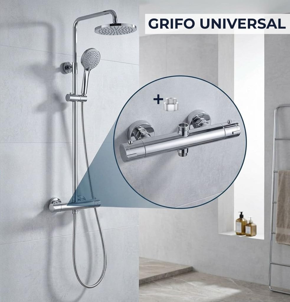 Grifo Ducha TERMOSTATICO - Grifo Termostatico Ducha - Grifo Termostatico | Grifo para columna termostatica - conexiones universales - incluye todo lo necesario para su montaje