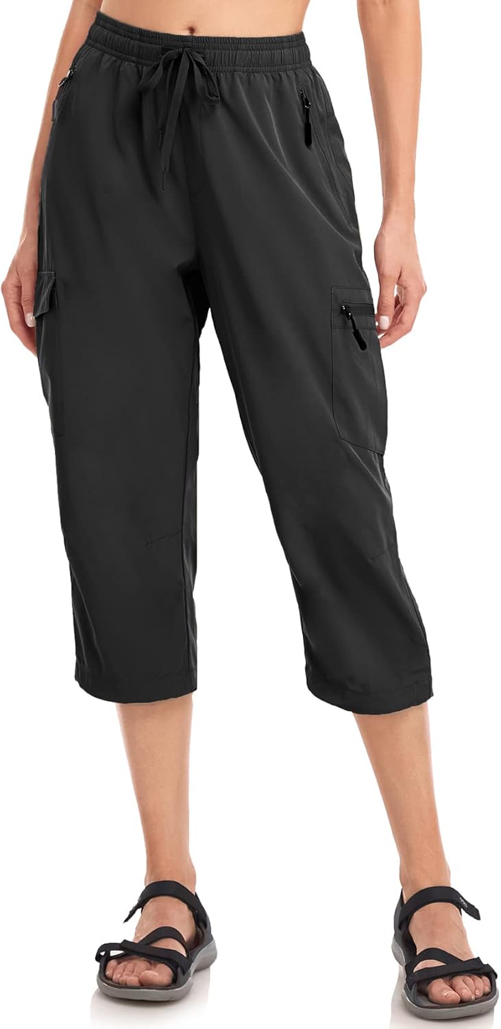 Women's Hiking Capris Pants Dri Fit UPF50+ Outdoor Camping Travel Capri Elastic Waist Drawcord Active Joggers Capris
