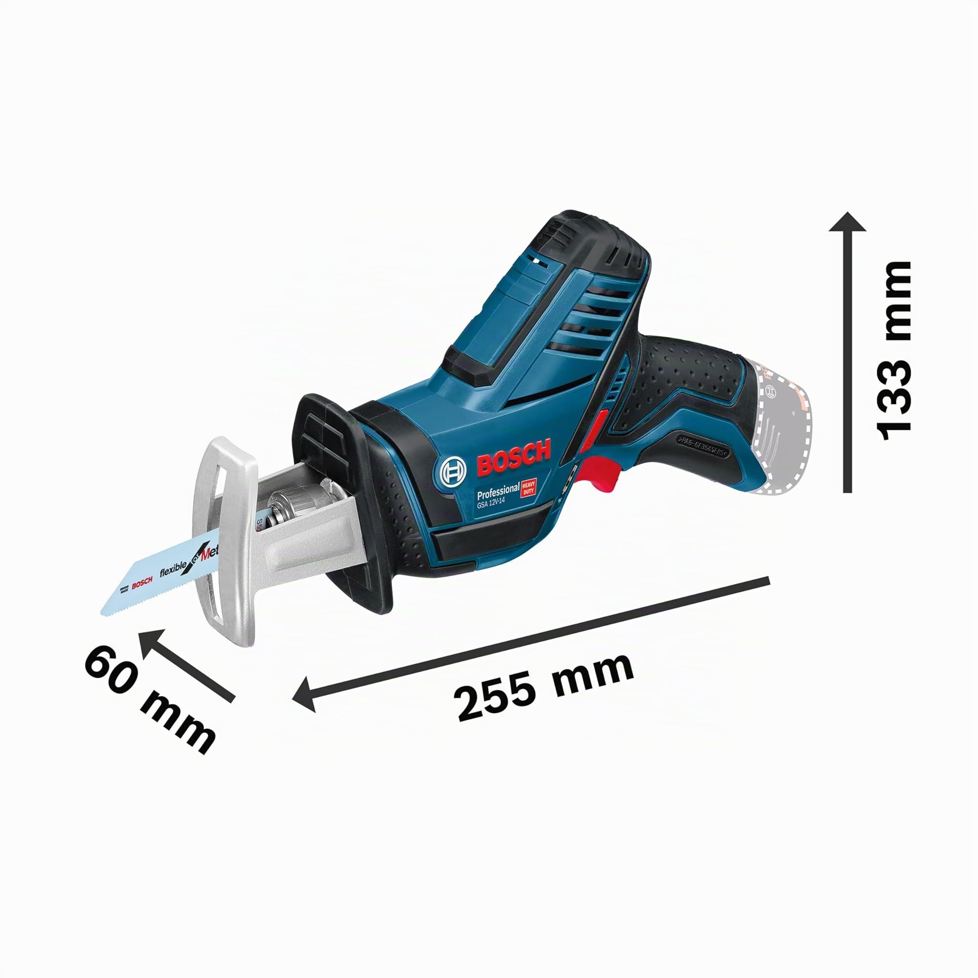 Bosch Professional 12V System Akku Säbelsäge GSA 12V-14 (Schnitttiefe Holz/Metallprofile: 65/50mm, inkl. 2 Sägeblätter, ohne Akku/Ladegerät)
