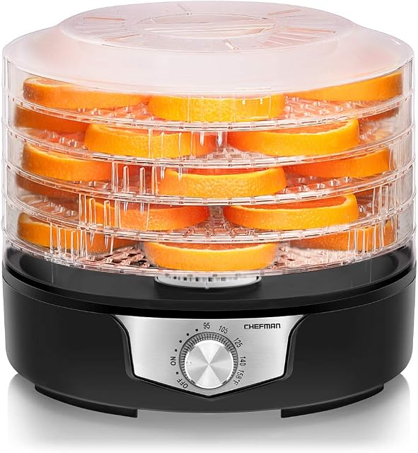 Chefman 5-Tray Food Dehydrator, 11.4-Inch Transparent Trays, Adjustable Temperature Control, Easily Create Dried Snacks For The Family, Prepare Fruits, Jerky, Vegetables, Meats, & Herbs
