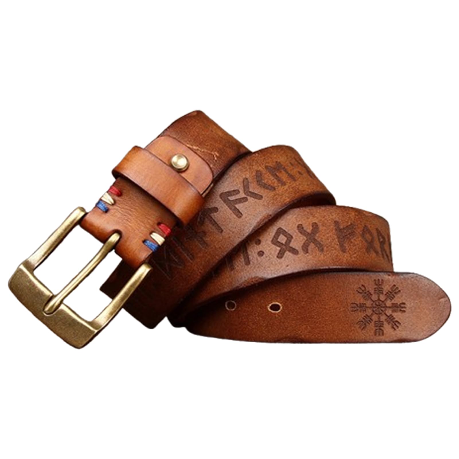 Massive Messingschnalle Mit Einem Zacken Gürtel 4.5mm Dick, Vollnarbenleder Handgemachter Schnitzen Western Vintage Ornamente Ledergürtel Für Männer Und Frauen(100cm/39, Brown)