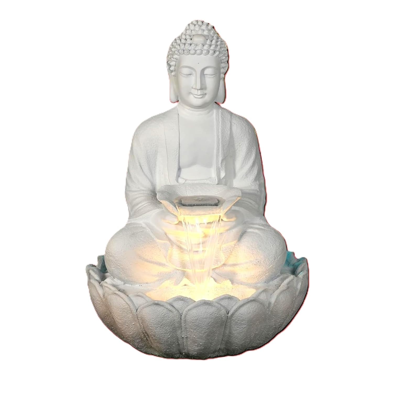 Decors Kamal Buddha Water Fountain Big Size|3 Feet Kamal Buddha Fountain with LED Lighting for Outdoor|Water Fountain for Home & Garden (3 Feet),Resin (of-White)-image-30