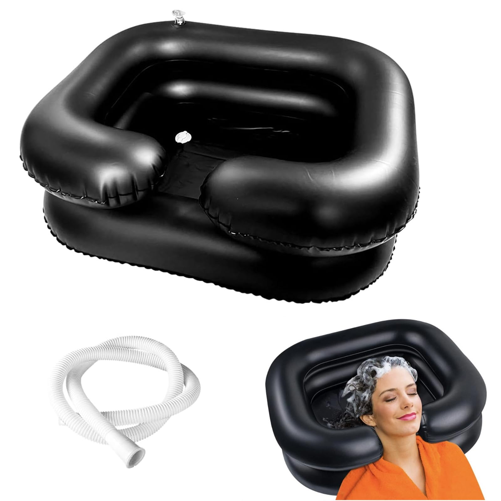 Lavabo de pelo para postrados en cama, lavabo con champú hinchable, con manguera de drenaje de 1 m, lavado de pelo para postrados en cama, para embarazadas postradas en cama, pacientes lesionados