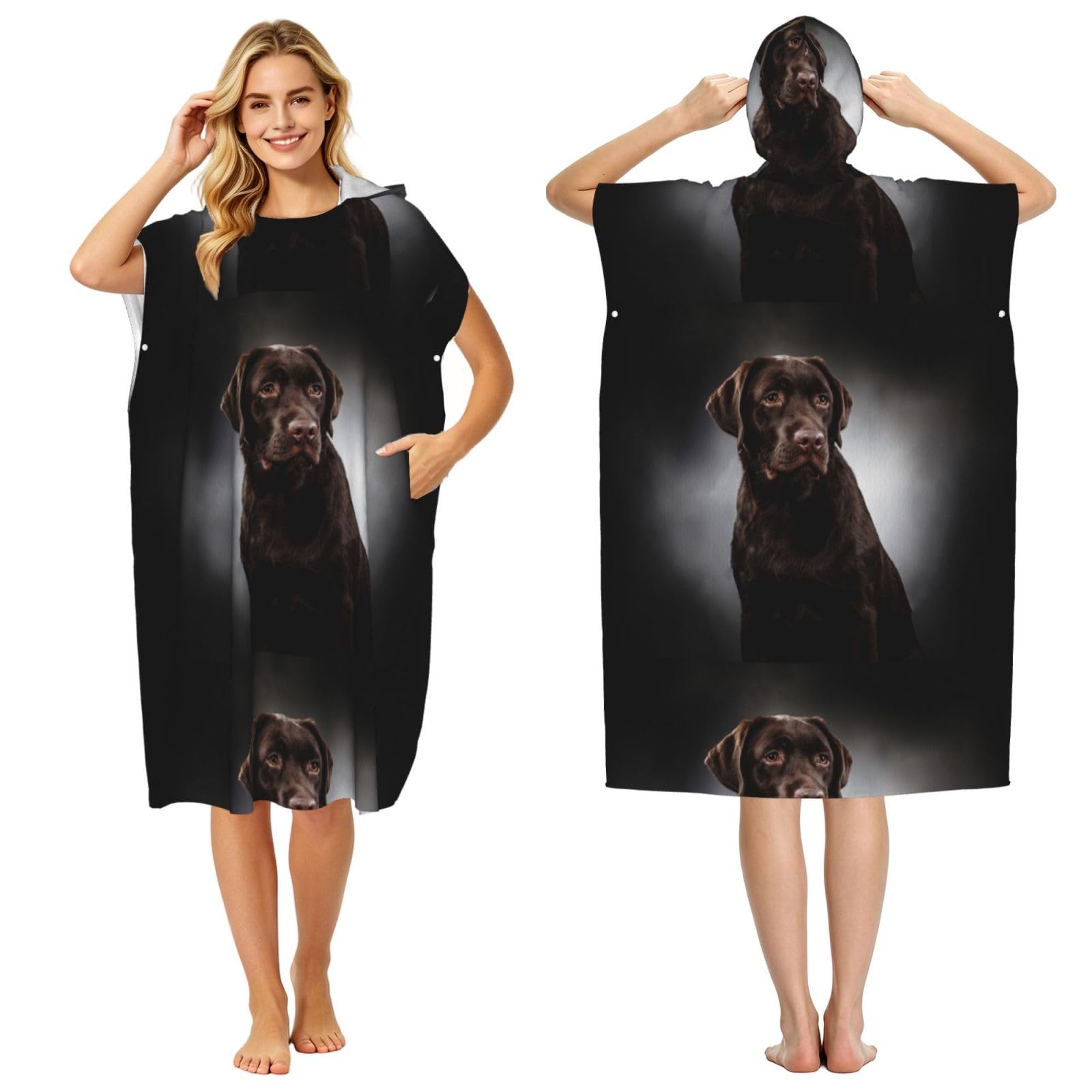 Poadnly Labrador Retriever, Adult Hooded Beach Towel 90 x 110 cm,Changing Bath Robe, Surf Poncho Towel For Women Men