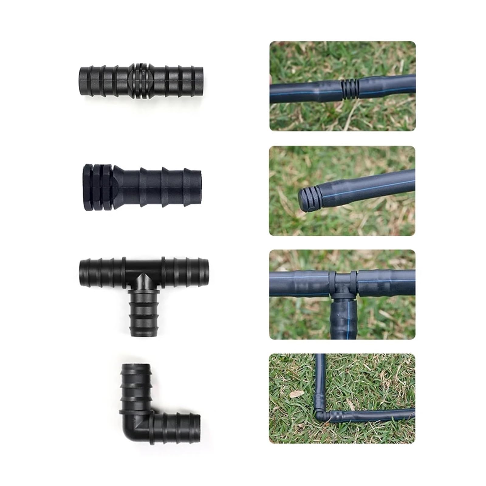 Junta de tubería de PE, conector de codo recto en T de 16mm, 20mm y 25mm, conector de manguera de riego por micropulverización for riego de invernadero(Tee,20mm,50 pieces)