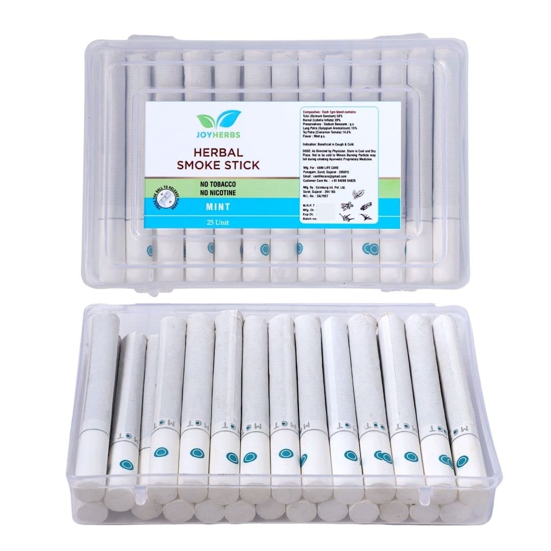 Herbals Mint Flavour Cigarette, Tobacco and Nicotine Free Herbal Smoke Sticks - 1 Packet (25 Sticks)