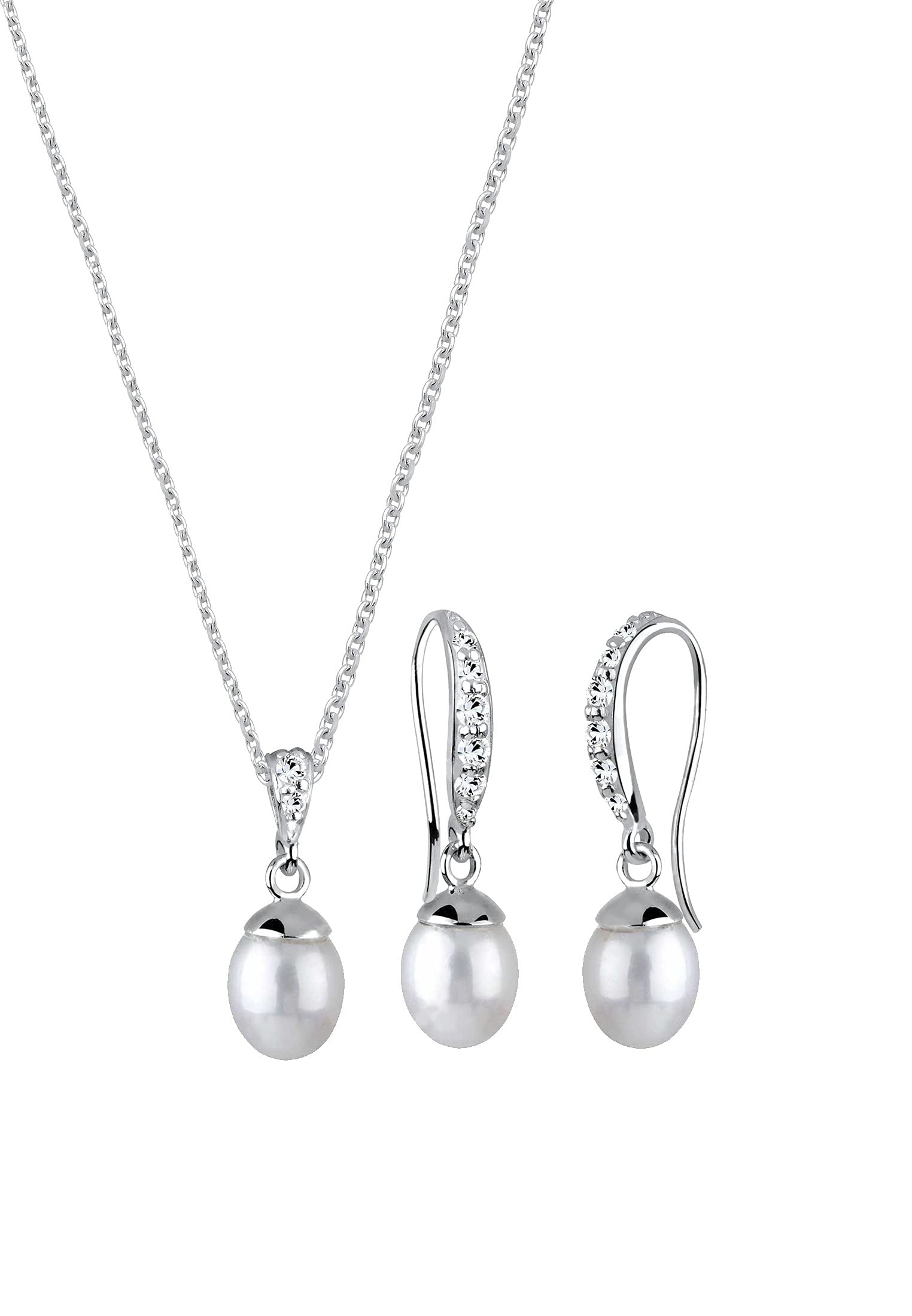 Elli Jewelry Set Set Drop Freshwater Pearls Crystal 925 Sterling Silver