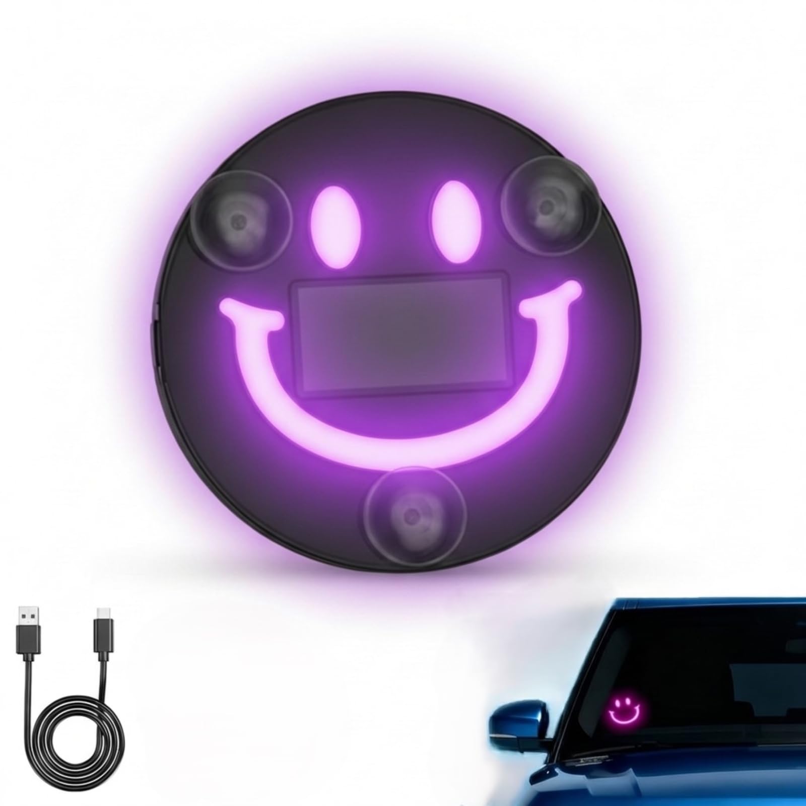 Photo 1 of 2 PCS Solar Powered Car LED Ambient Light, Cute Neon Smiley Lights for Car Interior with 5 Modes, Wireless Auto Atmosphere Lamp for Back Window Decoration & Romantic Gifts (2)