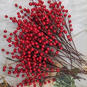 24 Pack Artificial Holly Berry Stems for Christmas Tree, Holiday Home Decor,Artificial Burgundy Berry,Xmas Decor,Red…