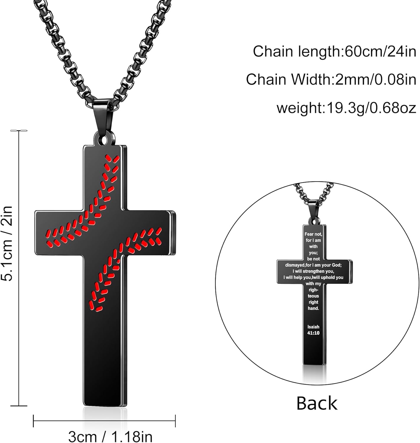 AILUOR Baseball Cross Necklace for Men Bible Verse, First Communion Baseball Pendant Chain Personalized Christian Religious Scriptures Baptism Gifts Father's Day Graduation Jewelry - Image 6