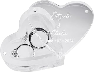 EIFLR Ships Next Day, Personalized Heart Shape Clear Ring Box Ring Bearer Box for Wedding Ceremony Proposal Engagement