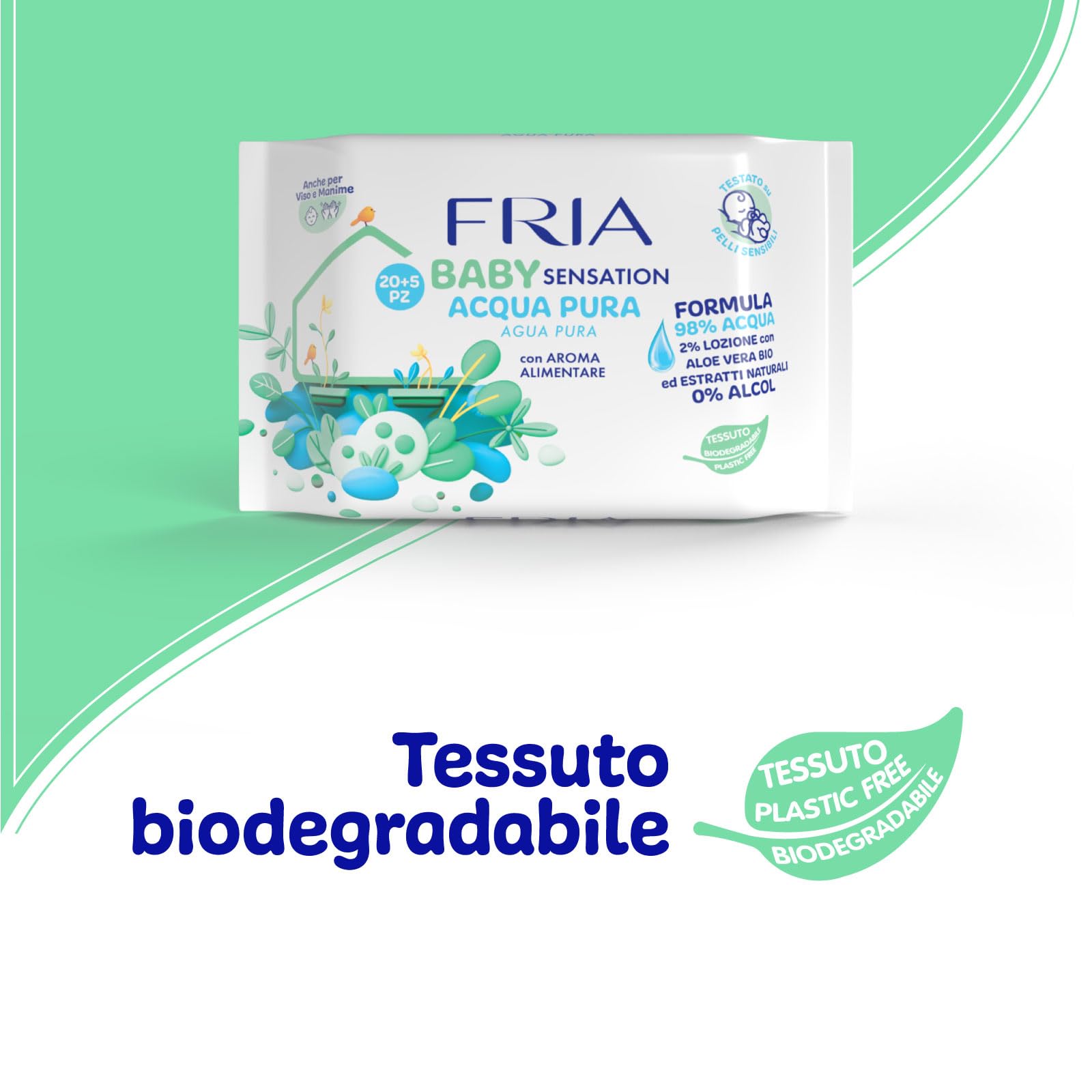 Fria Baby Salviette per Cambio Pannolino 98% Acqua Purificata 20+5 Confezione Pocket