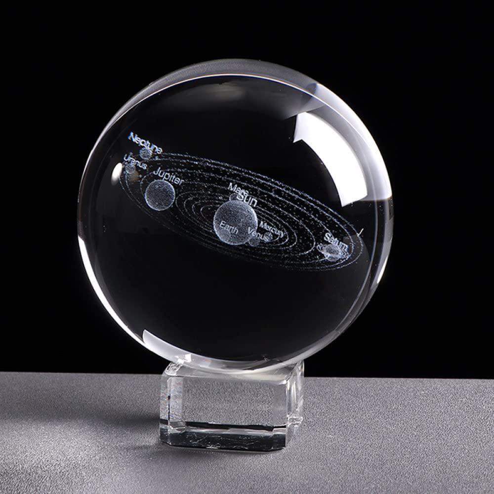 Kreatywny 3D miniaturowy model planet kula szklana kula grawerowana układ słoneczny ozdoba kulowa prezent dekoracyjny do domu, ze złotą podstawą, 6 cm
