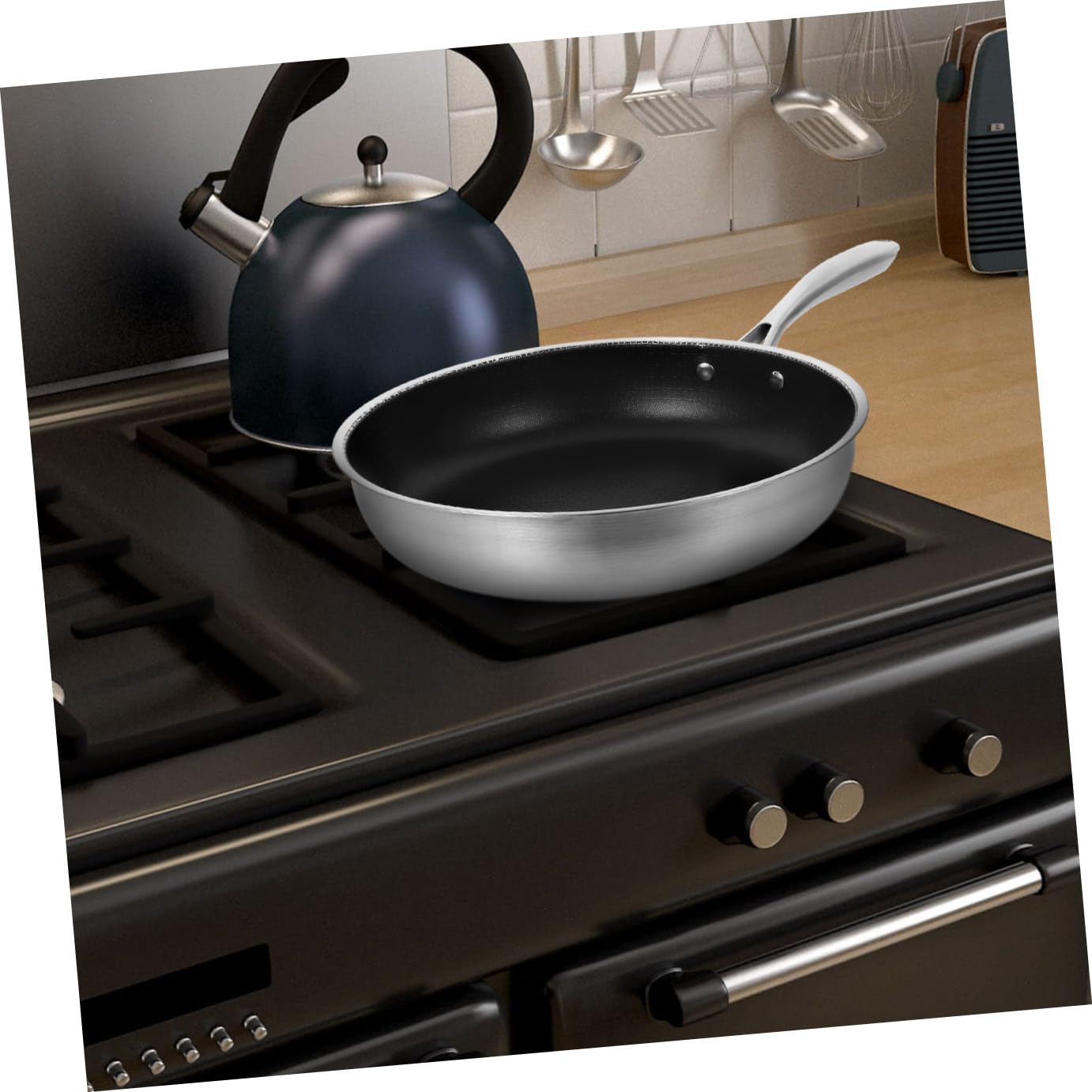 DECHOUS Padella per Cucina Quotidiana in Acciaio Inox Nido D'ape Antiaderente e Facile da Maneggiare per Uova Adatta a Piani Cottura a Gas, Elettrici a Induzione