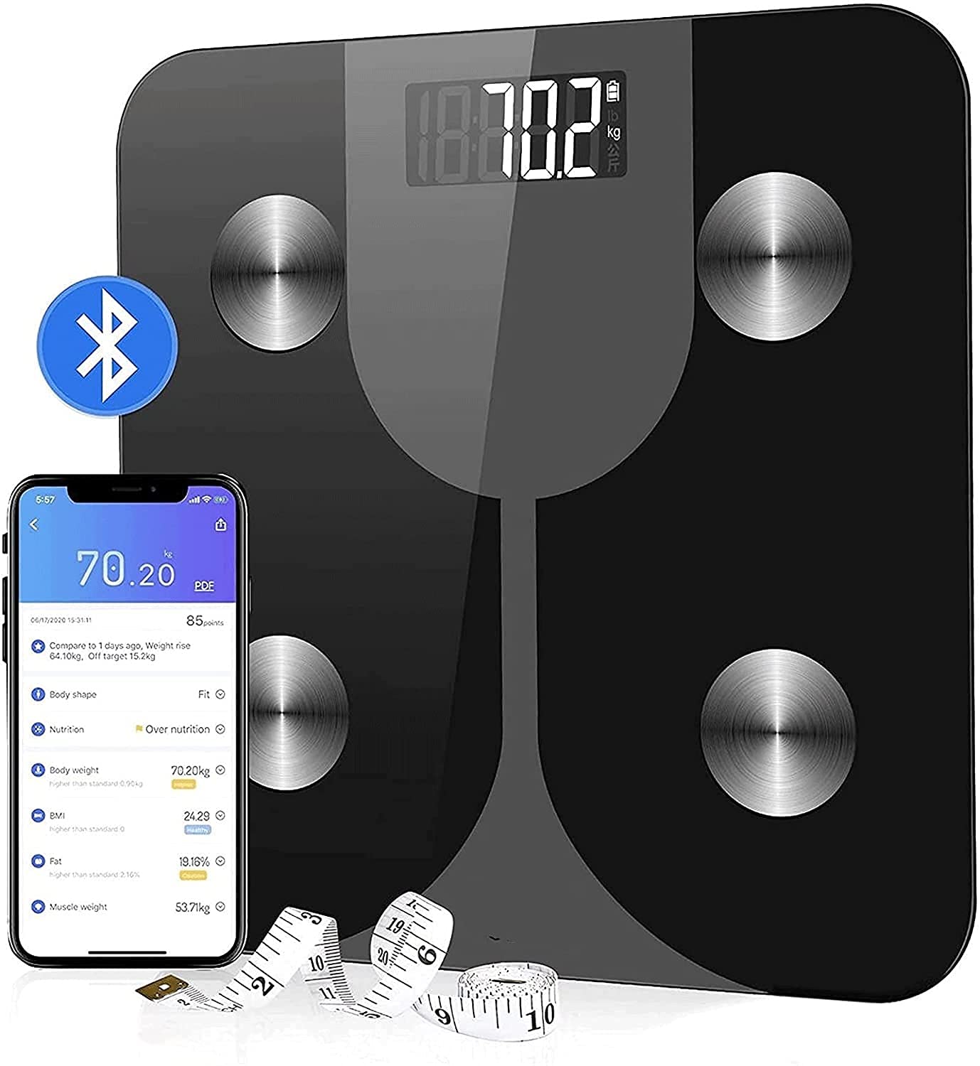 Scala del Grasso corporeo Smart Scale Digitale Bagno Digitale Scala di Peso Wireless, analizzatore di Composizione corporeo con Bluetooth, 396 libbre