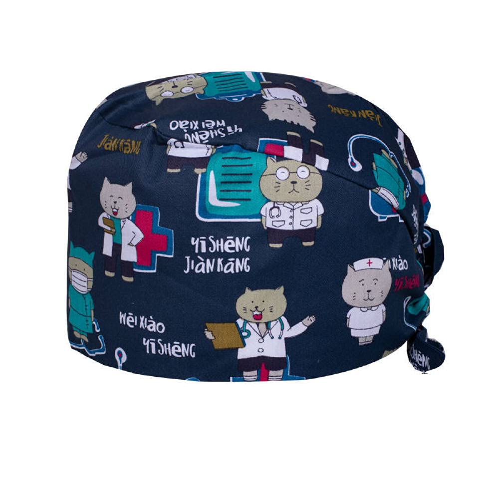 6 gorras bouffant con banda para el sudor, sombrero turbante ajustable con lazo trasero, cubierta de pelo con estampado de dibujos animados, gorras quirúrgicas, sombrero de limpieza transpirable para