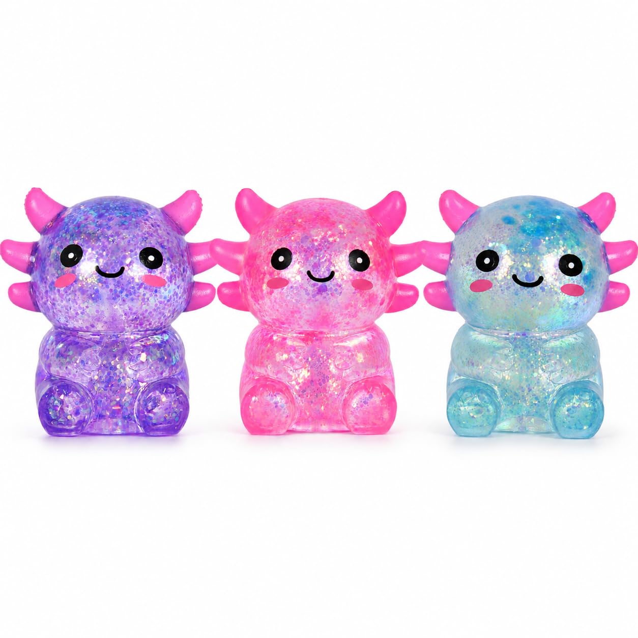 Ssqauvig Axolotl Squishy Toy, Soft TPR Squeeze Toys, Cute Axolotl Stress Ball, Sensory Animal Squishy Toys for Kids and Adults(3Pack)