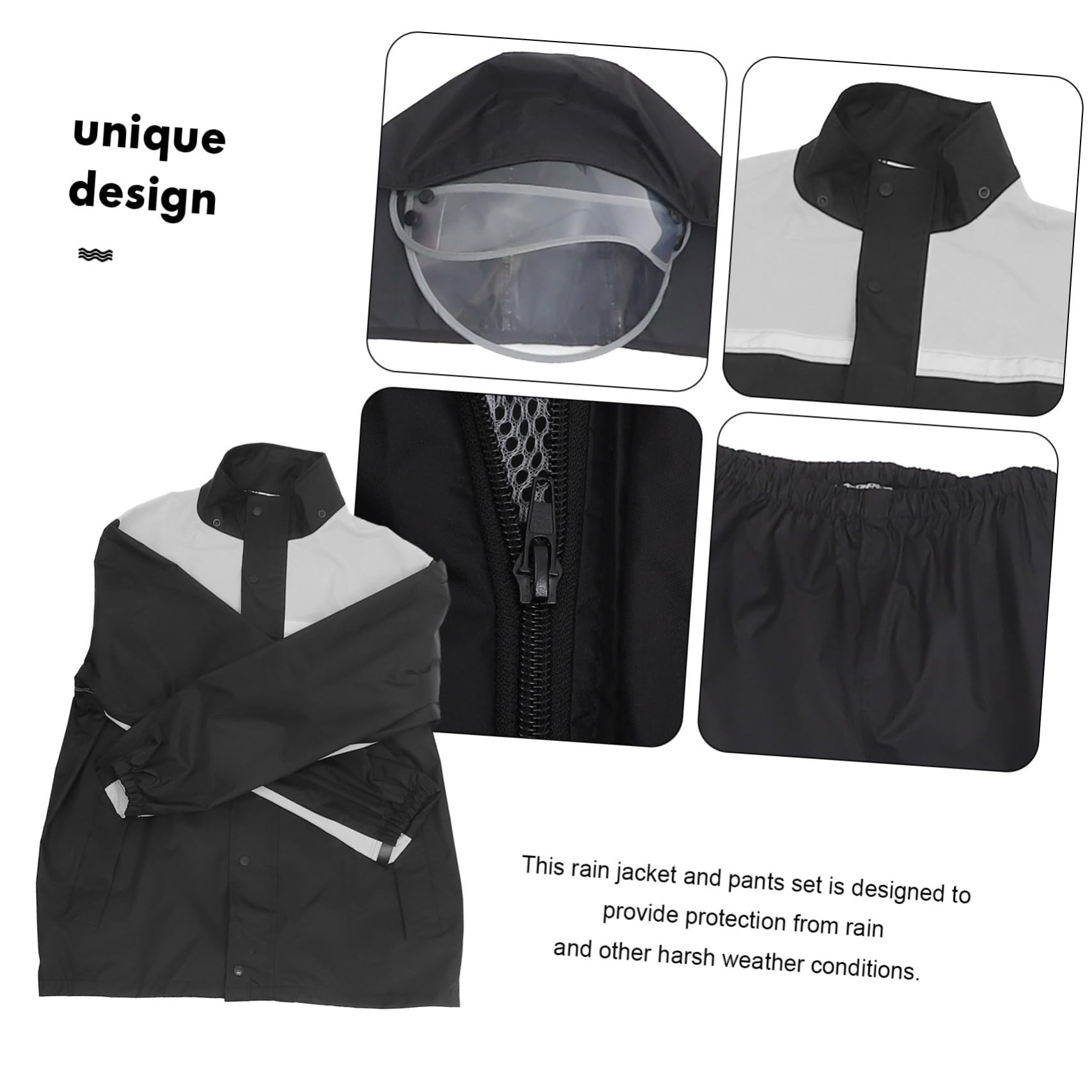 SOESFOUFU Men's Full-body Rain Gear Rain Jacket and Pants Set Motorcycle Riding Rain Suit Waterproof and Windproof Black Grey Xl