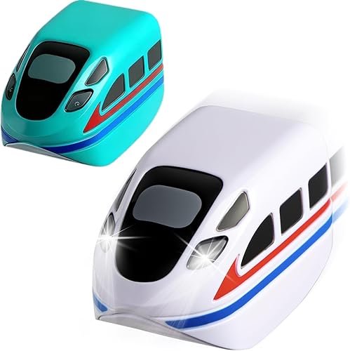 Juego de tren eléctrico de repuesto, 2 unidades de autos adicionales recargables por USB (blanco y verde), para uso solo con pistas, pistas y cable