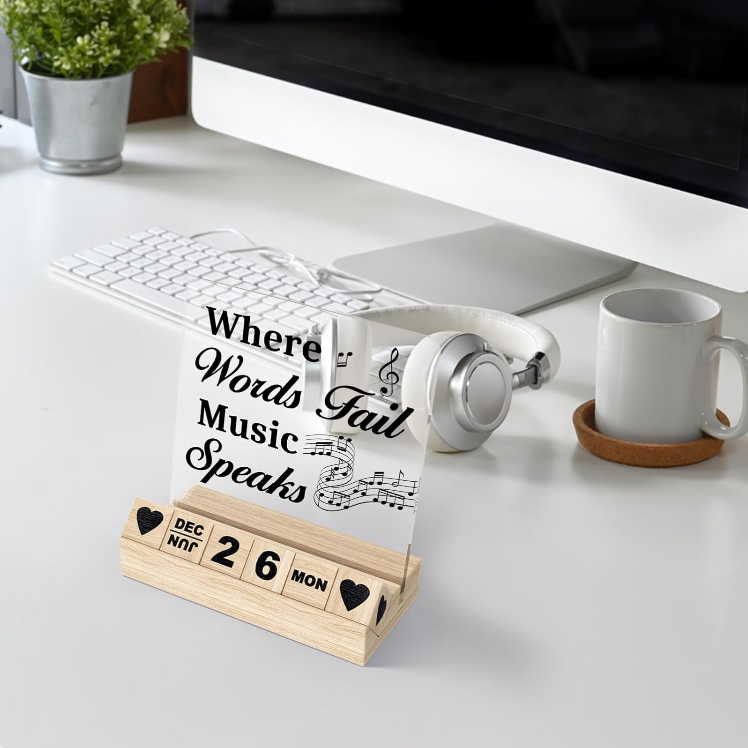 Music Desk Decor Gifts - Calendar Gifts for Musicians Lovers Teacher Women Men, Where Words Fail Music Speaks Desk Sign image 4