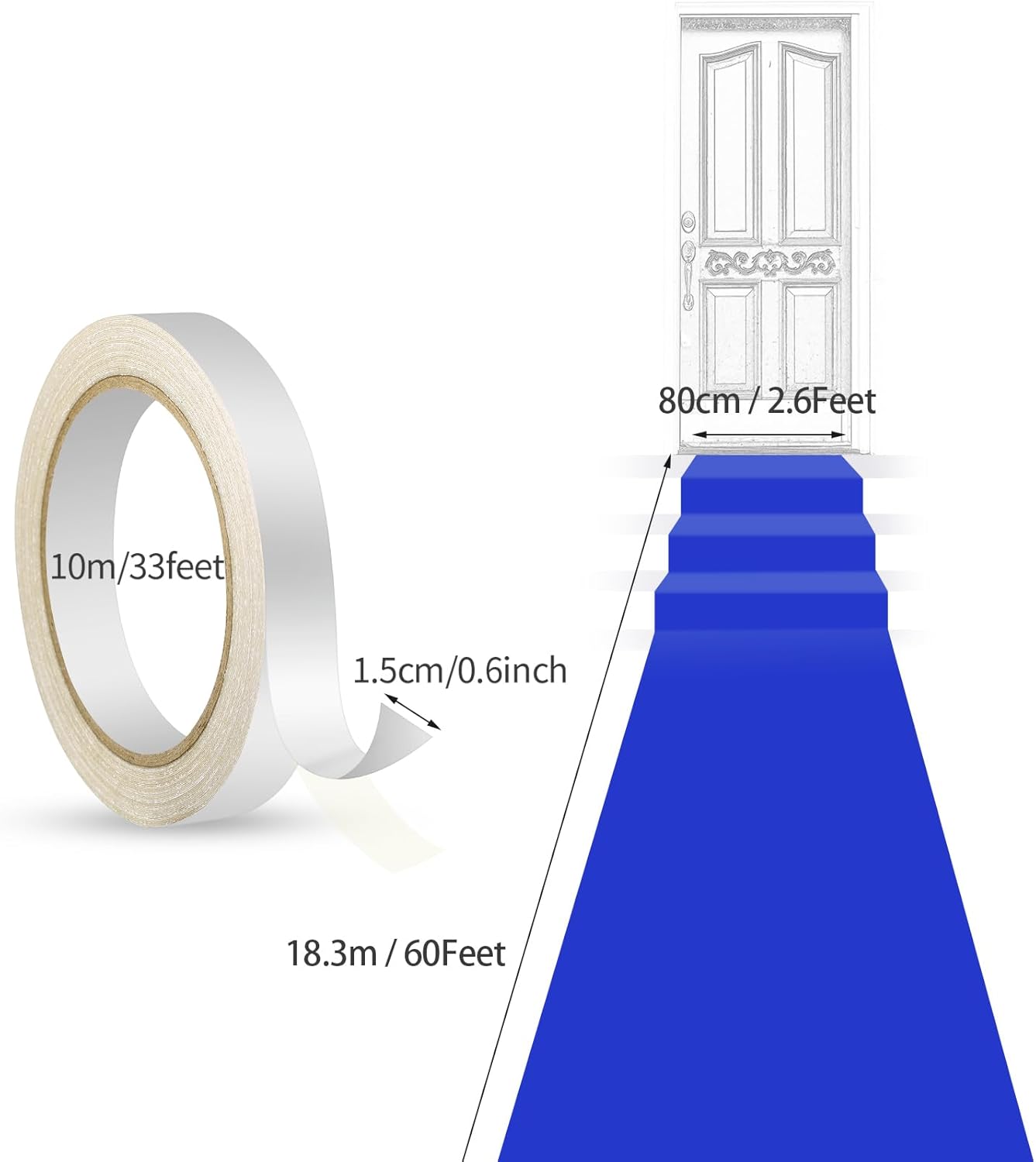 Shappy Royal Blue Carpet Runner Rug for Party 55gsm Thickness with Carpet Tape Hallway Rug for Graduate Wedding Party Dance Floor Outdoor Accessories(2.6 x 60 Feet)