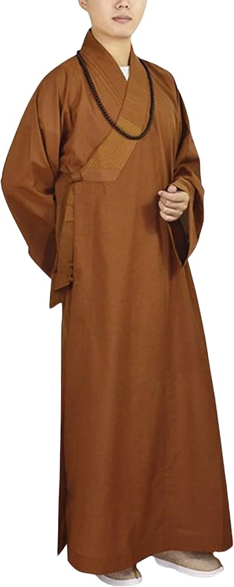 Moonetto Mens Chinese Traditional Buddhist Long Gown Shaolin Monk Robe Kung Fu Costume Meditation Suit